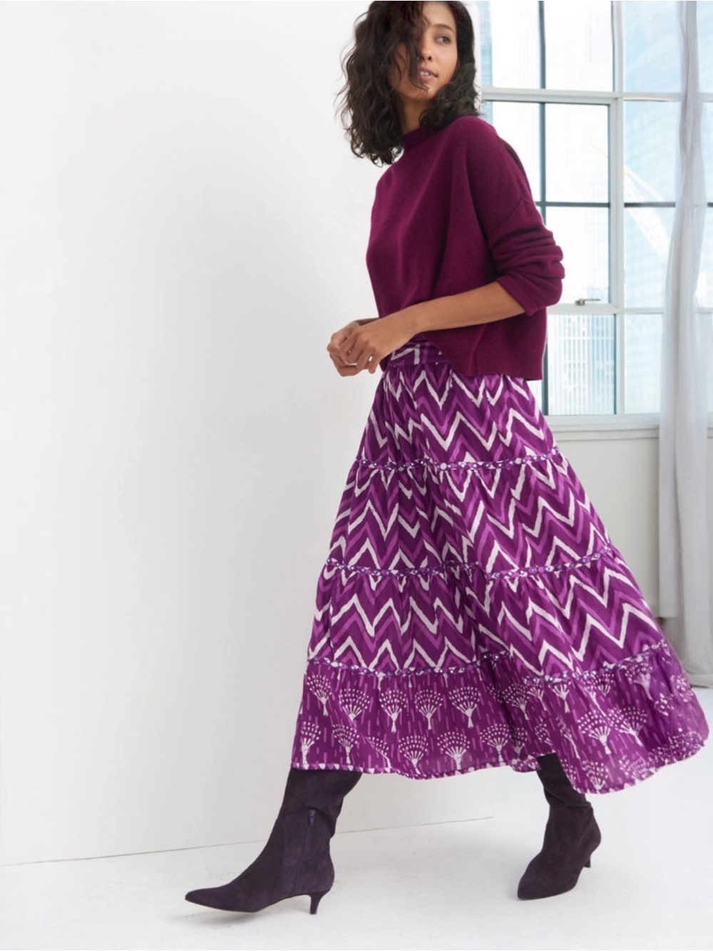 Anthropologie Nikasha Krissa Purple Embroidered Tiered Maxi Skirt Boho Printed 4